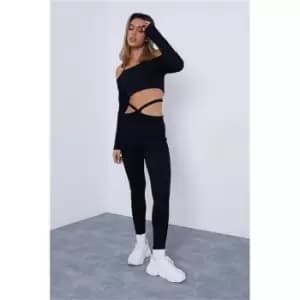 I Saw It First Black Ribbed 'V' Wrap Waist Leggings - Black