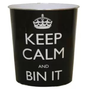 JVL Black Keep Calm Plastic Waste Paper Bin - Black