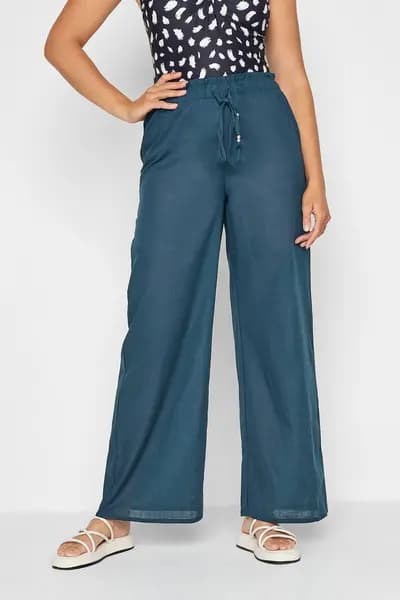 Long Tall Sally Tall Wide Leg Cotton Trousers Blue