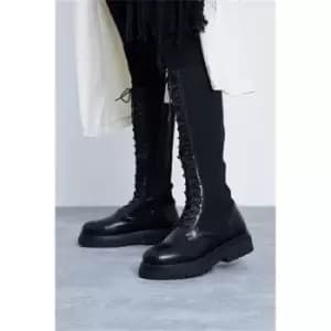 I Saw It First Black Knitted Knee High Lace Up Boot - Black