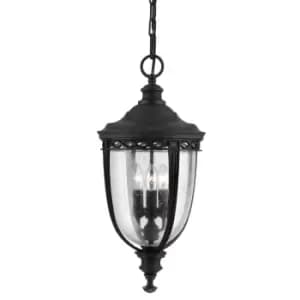 English Bridle 3 Light Large Outdoor Ceiling Chain Lantern Black, E14