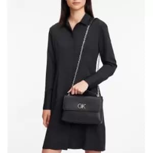 Chain Strap Shoulder Bag with Flap in Cotton Mix