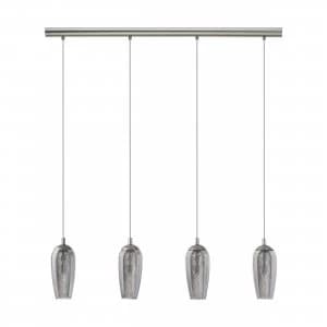 EGLO G9 Farsala Satin Nickel Smoked Glass LED Pendant Light 4x3W Warm White - 96344