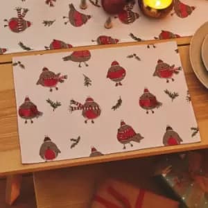 Catherine Lansfield - Christmas Robins 100% Cotton Table Place Mat, Red, 2 Pack