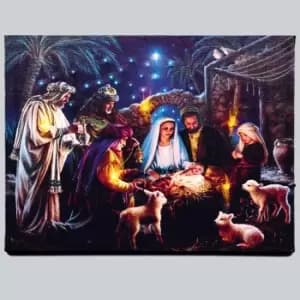 40cm x 30cm Premier Nativity Scene Fibre Optic Christmas Wall Canvas Picture