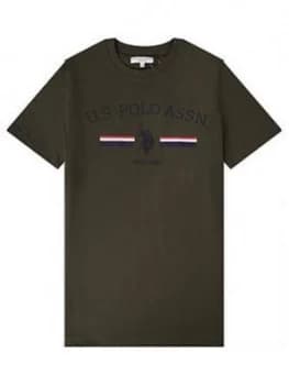 U.S. Polo Assn. Boys Striped Rider Print Short Sleeve T-Shirt - Khaki