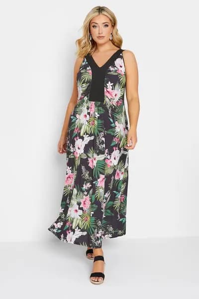 Yours Printed Maxi Dress Black