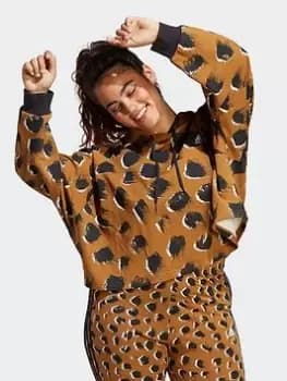 adidas Essentials 3-stripes Animal Print Hoodie (plus Size), Gold, Size 3X, Women