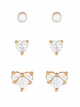 Jon Richard Rhodium Plated Heart And Stud Cubic Zirconia Earrings - Pack of 3, Silver, Women