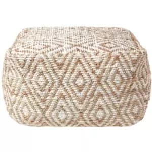 Sierra Natural Diamond Pattern Hemp Square Bean Filled Pouffe, 60cm - Natrual & White - Natrual & White - Homescapes