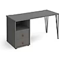 Rectangular Hairpin Desk Onyx Grey, Onyx Grey Drawers Wood/Metal Hairpin Legs Black Tikal 1400 x 600 x 730mm