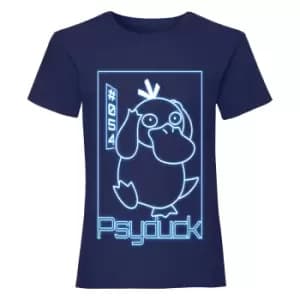 Pokemon Girls Psyduck Neon T-Shirt (3-4 Years) (Navy)
