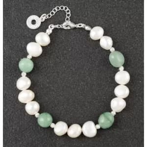 Freshwater Pearl Jade Silver Plated Bracelet