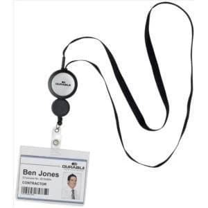 Original Durable Badge Reel Plus Textile Necklace Black for Punched hole Badges 1 x Pack of 10 Badge Reels