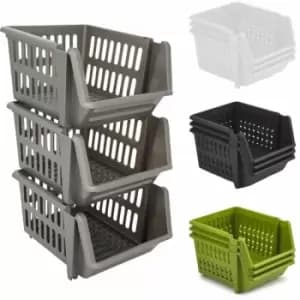 Set of 3 Stackable Storage Basket Kitchen Fruit Vegetable Stacking Container Box - Cream