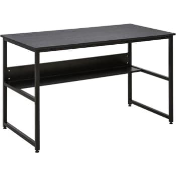 Homcom - Two-Tier Writing Work Desk Metal Frame Smooth Shelves Storage Shelf Black
