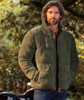 Khaki Cord Puffer Coat