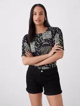 Dorothy Perkins Patchwork Ditsy Short Sleeve Top - Black, Size 10, Women