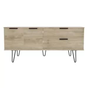 Hirato Ready Assembled Wide Sideboard Nebraska Oak With Black Metal Hairpin Legs