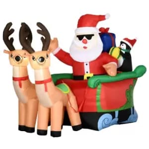 Inflatable Light Up Santa Claus and Penguin on a Sleigh with Two Reindeer 6ft, none