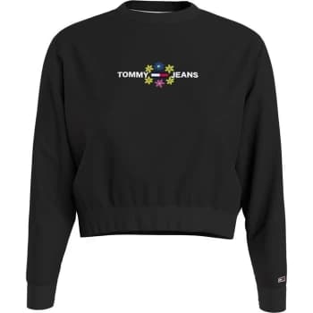 Tommy Jeans Crop Floral Crewneck Sweater - Black