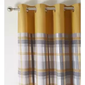 Home Orleans Tartan Check Modern Ochre 90x90 Curtains Eyelet Ring Top Curtain Pair - Ochre - Portfolio