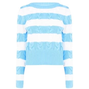 Jack Wills Marlston Stripe Chunky Cable Knitted Jumper - Blue