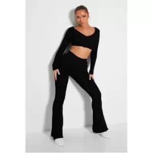 I Saw It First Elasticated Waist Seamless Rib Flares - Black