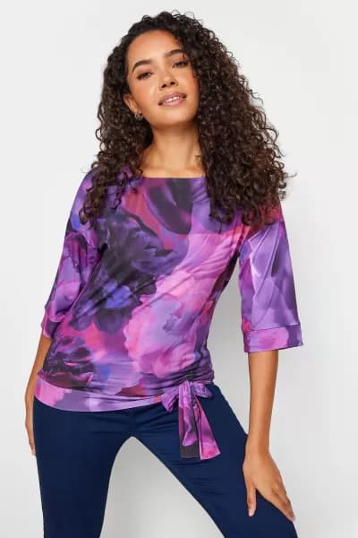 M&Co Botanical Tie Side Top, Pink, Size 14, Women