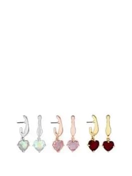 Mood Mood Tri Tone Pretty Pink Heart Charm Hoop Earrings - Pack of 3, Multi, Women