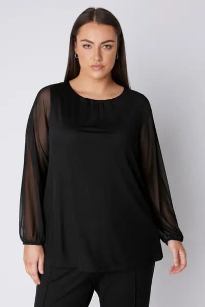 Evans Mesh Scoop Neck Top Black