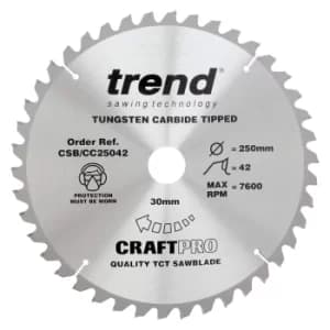 Trend CRAFTPRO Wood Cutting Mitre Saw Blade 250mm 42T 30mm