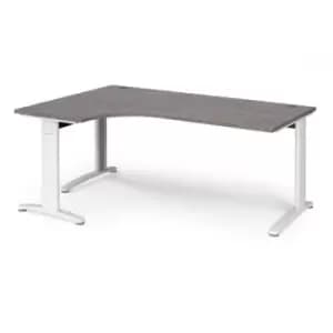 TR10 deluxe left hand ergonomic desk 1800mm - white frame and grey oak top