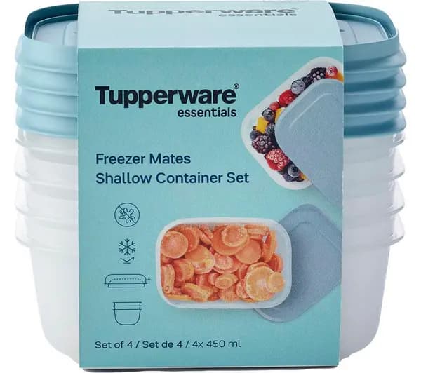 Currys Home & Garden > Kitchen & Dining > Food Storage TUPPERWARE Freezer Mates 4 Piece Shallow Container Set - Frosted with Blue Lid 10259233