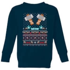 Marvel Avengers Thor Pixel Art Kids Christmas Sweatshirt - Navy - 11-12 Years