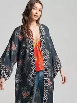 Superdry Vintage Midi Kimono - Dragon Blossom Navy, Blue, Size L, Women