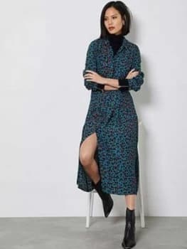 Mint Velvet Charlie Animal Print Midi Shirt Dress - Teal