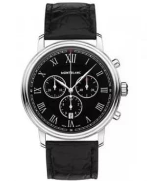 Mont Blanc Tradition Quartz Chronograph Black Dial Leather Strap Mens Watch 117047 117047