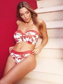 Panache Oasis Moulded Bandeau Bikini Top Botanical - Red, Size 32D, Women
