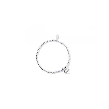 Love Heart Charm Sterling Silver Ball Bead Bracelet