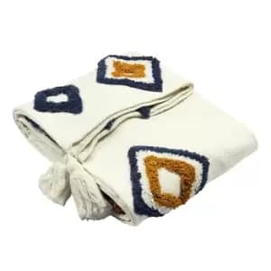 Inka African Inspired Tufted Throw Grey/Ochre