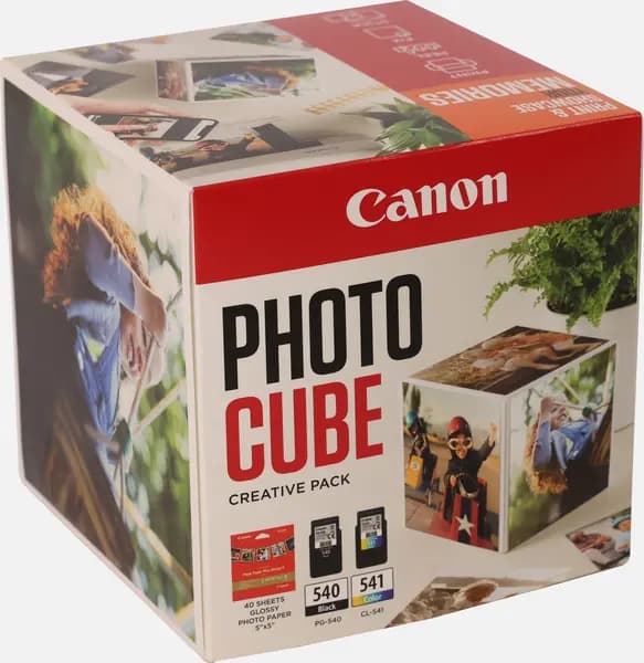 Canon Photo Cube with PG-540 + CL-541 Ink Cartridges + PP-201 5 x 5" Photo Paper Plus Glossy II (40 sheets) - Creative Pack, Orange