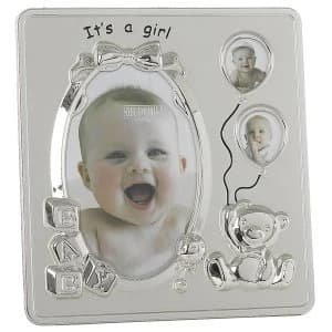 Satin Silver It's a Girl Frame 3 Pictures