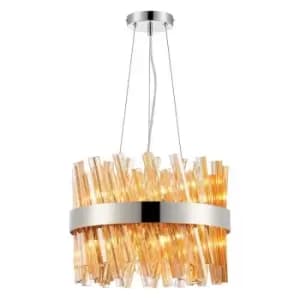 Luminosa Kalih 10 Light G9, Ceiling Pendant Round, Polished Nickel, Amber