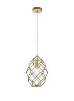 Curved Cylinder Ceiling Pendant, 1 x E27, Polished Brass