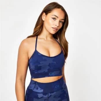 USA Pro X Courtney Black Cross Back Power Camo Sports Bra - Blue Camo