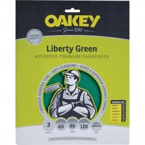 Oakey Green Aluminium Oxide Sandpaper Assorted Grit Pack of 3
