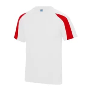 Just Cool Mens Contrast Cool Sports Plain T-Shirt (XL) (Arctic White/Fire Red)