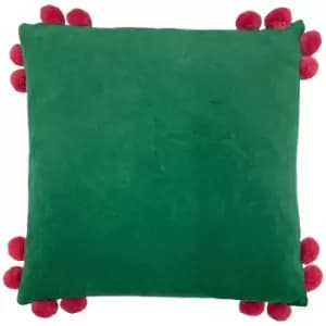 Hoola Pom-Pom Cushion Emerald/Raspberry