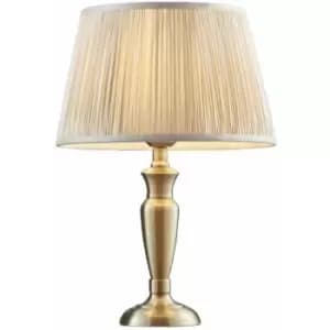 Table Lamp Antique Brass Plate & Oyster Silk 60W E27 Base & Shade e10534
